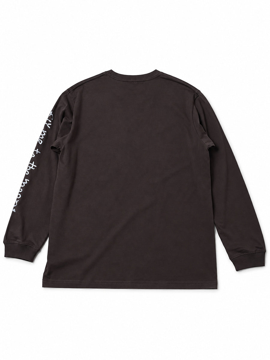 地球くん「友達は月」Long Tee - チャコール - SPACE SOUVENIR
