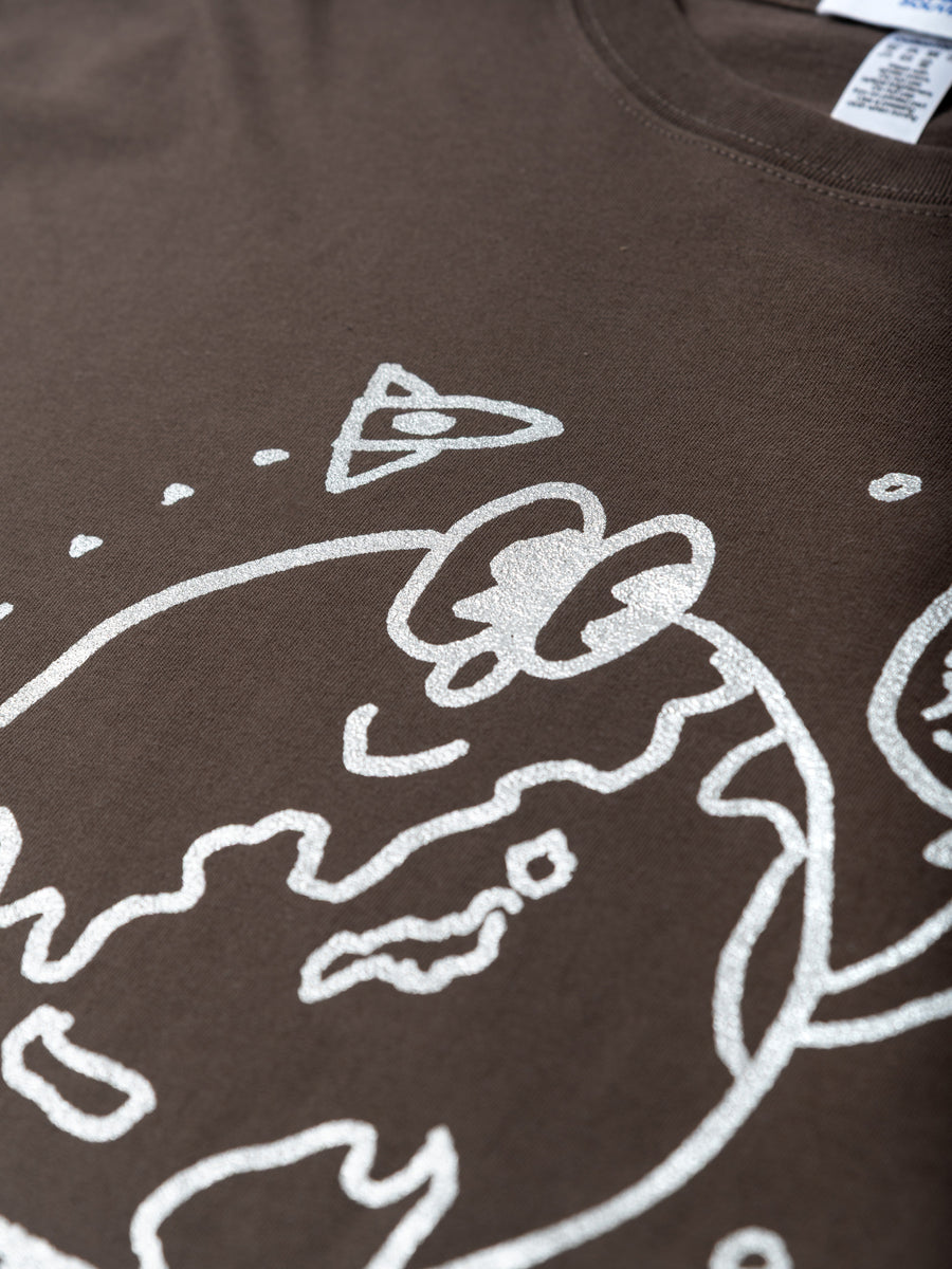 地球くん「友達は月」Long Tee - チャコール - SPACE SOUVENIR