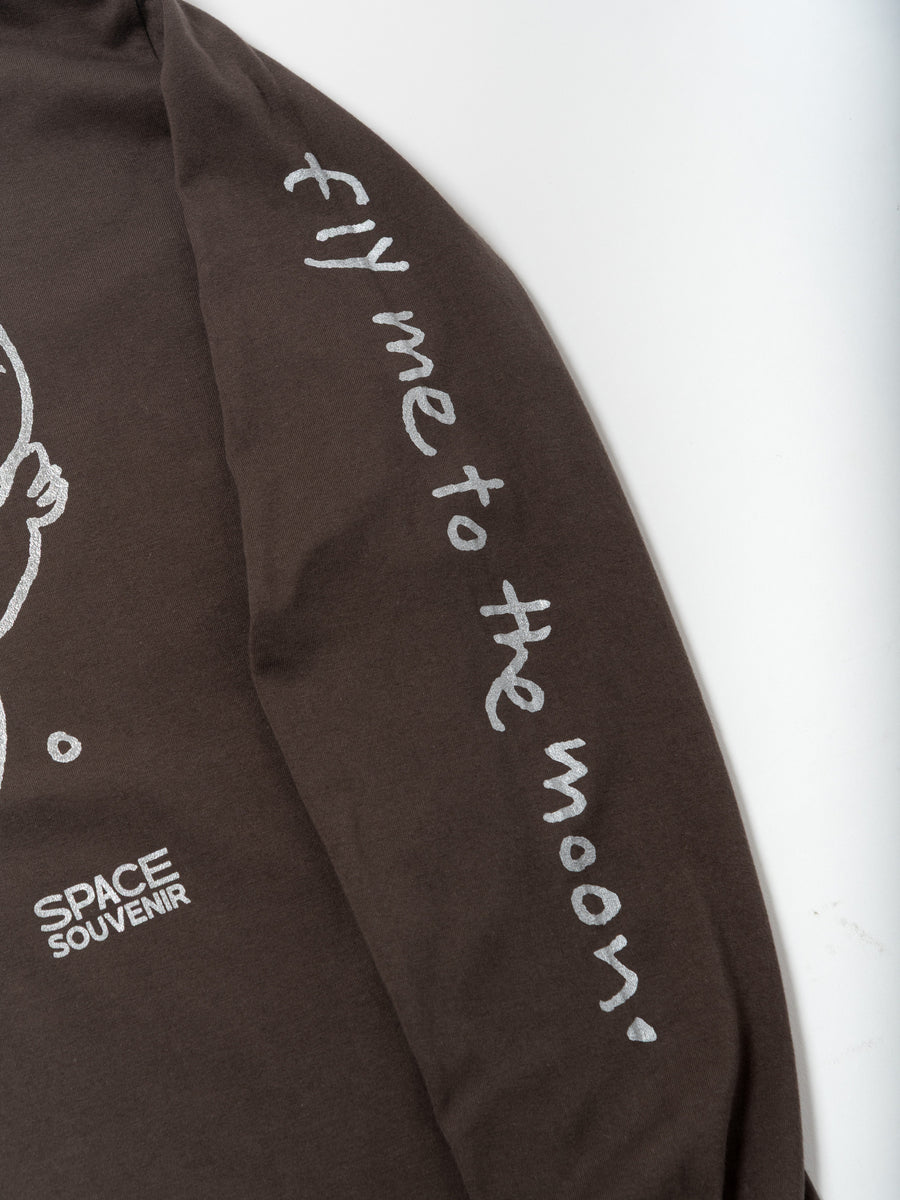 地球くん「友達は月」Long Tee - チャコール - SPACE SOUVENIR