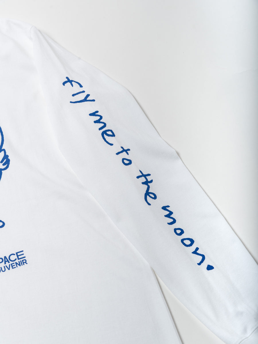地球くん「友達は月」Long Tee - ホワイト - SPACE SOUVENIR