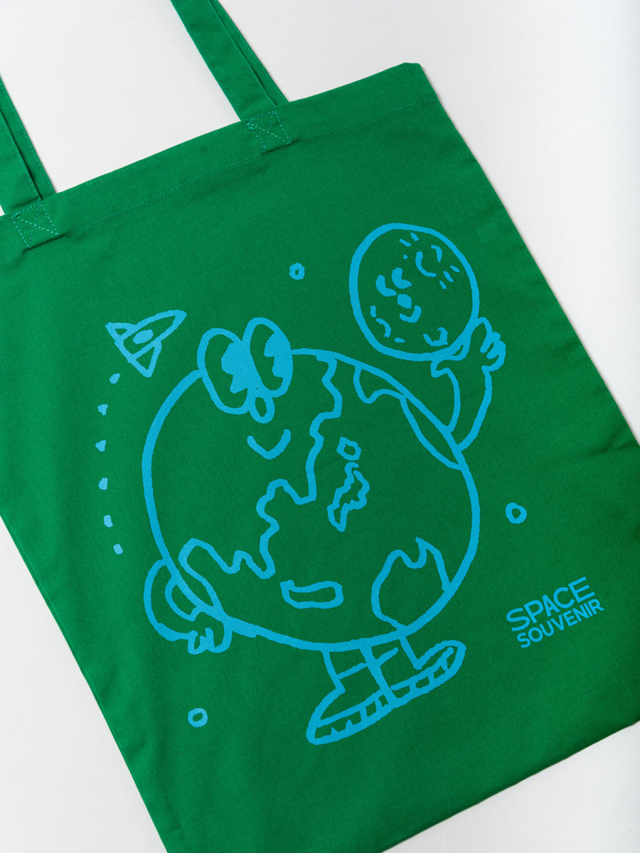 地球くん「友達は月」Tote - グリーン - SPACE SOUVENIR