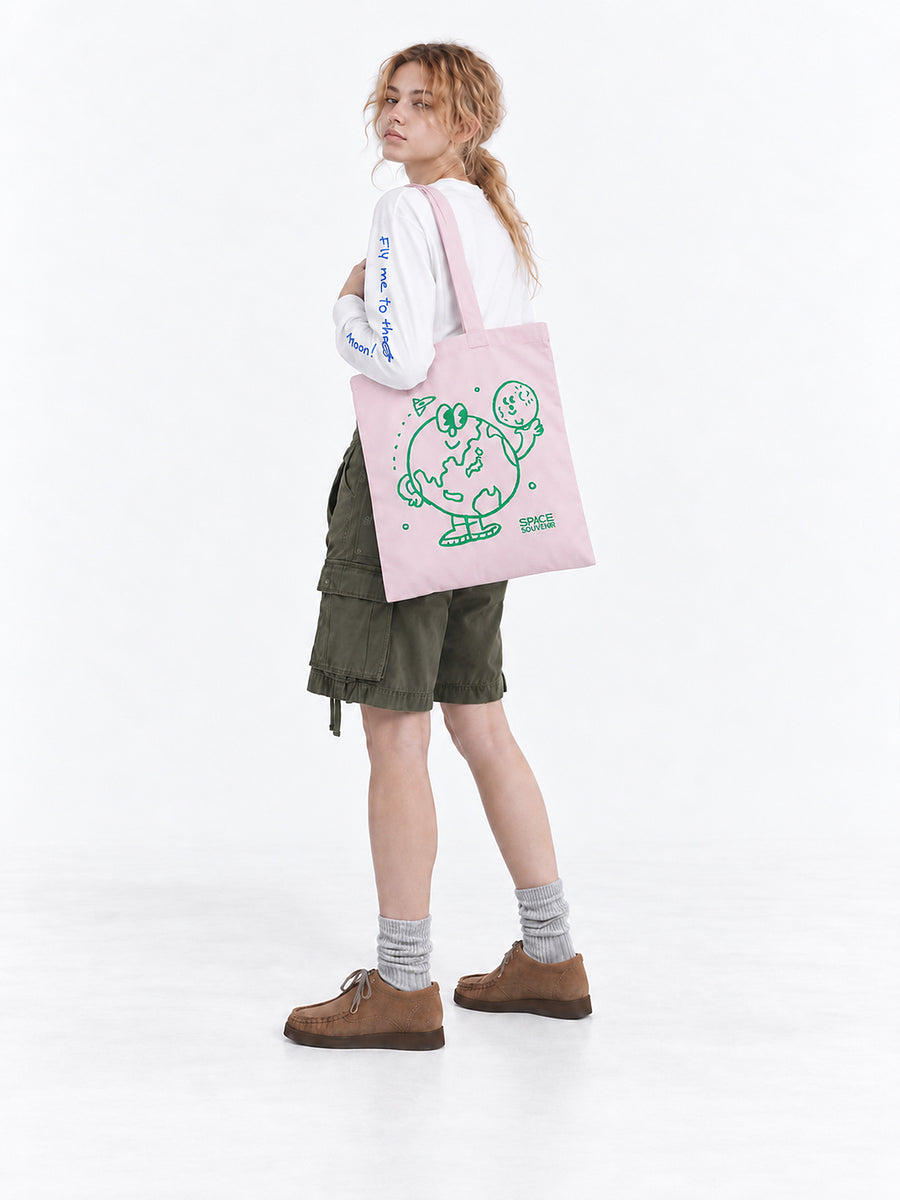 地球くん「友達は月」Tote - ライトピンク - SPACE SOUVENIR